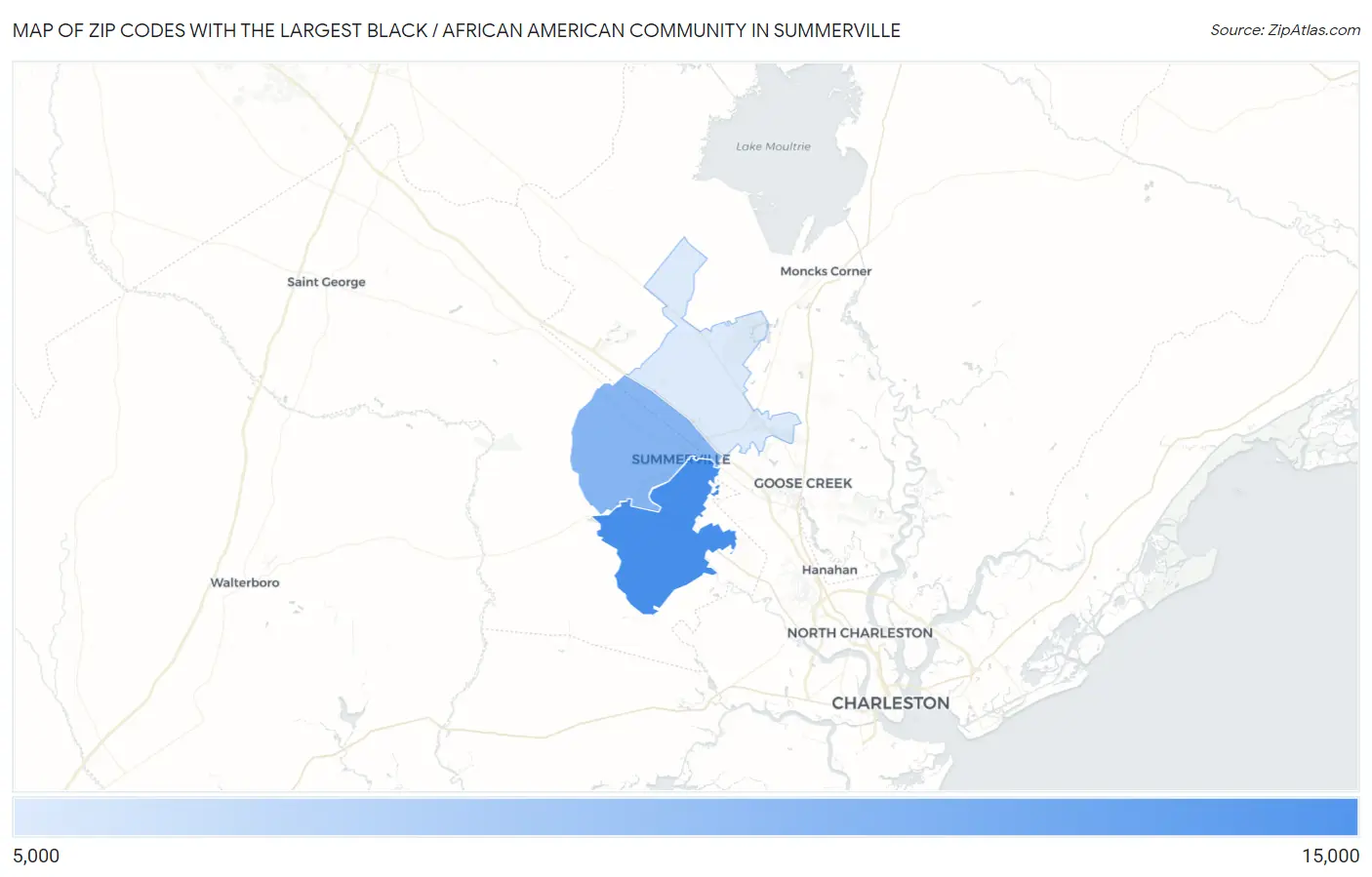 Zip Codes with the Largest Black / African American Community in Summerville Map