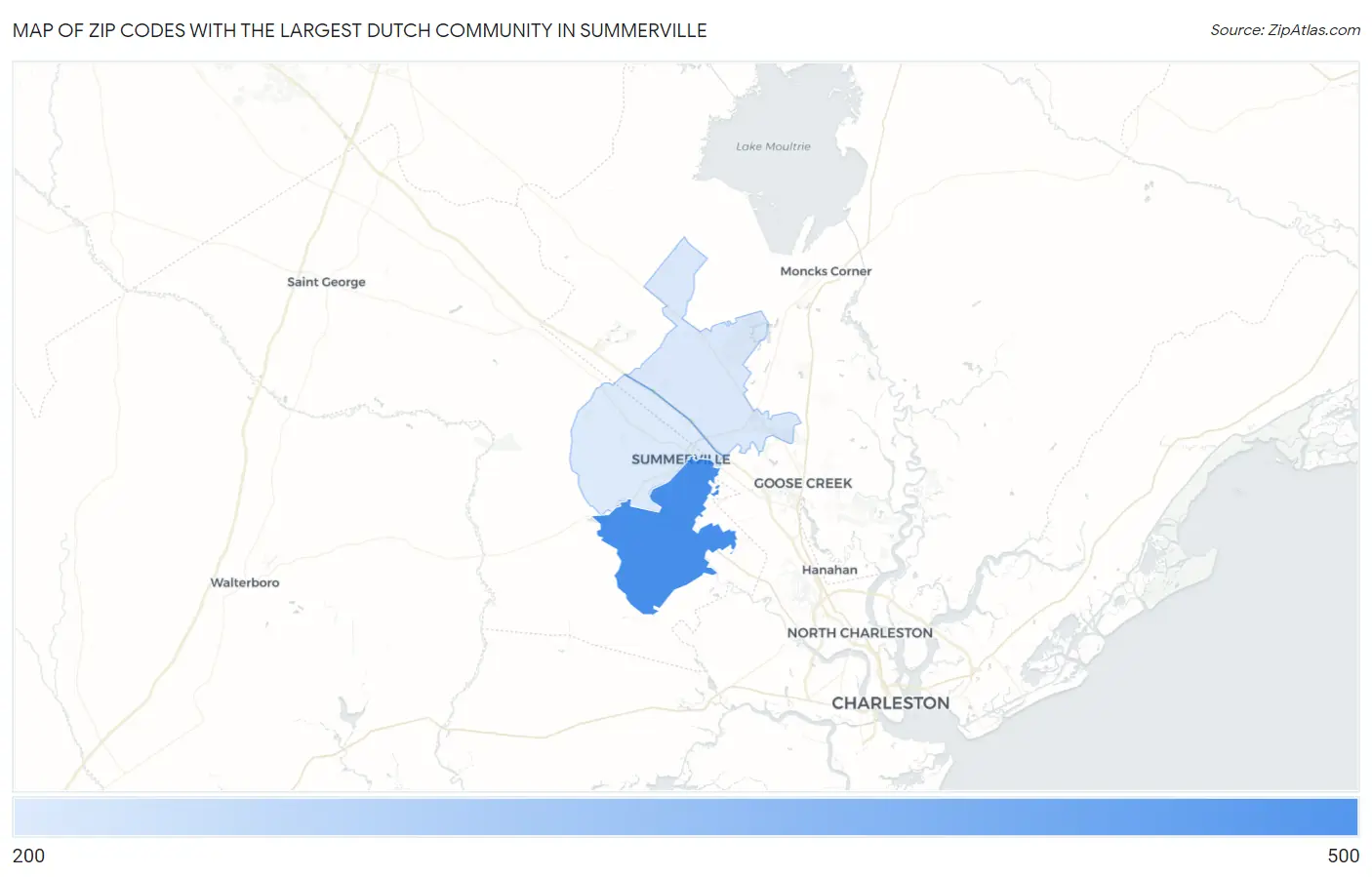 Zip Codes with the Largest Dutch Community in Summerville Map