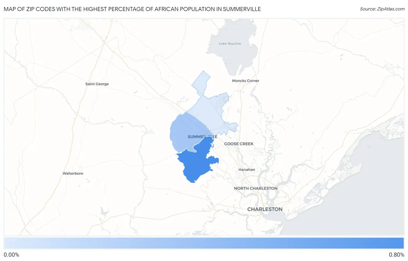 Zip Codes with the Highest Percentage of African Population in Summerville Map