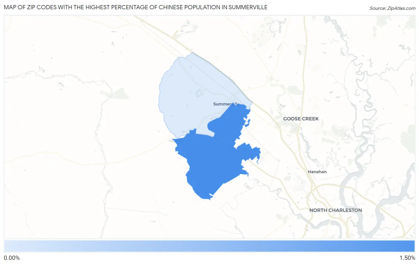 Zip Codes with the Highest Percentage of Chinese Population in Summerville Map