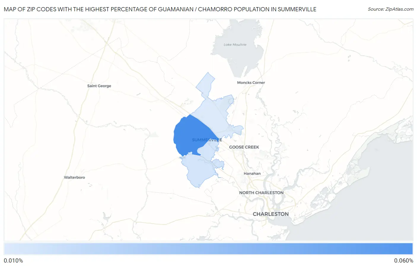 Zip Codes with the Highest Percentage of Guamanian / Chamorro Population in Summerville Map