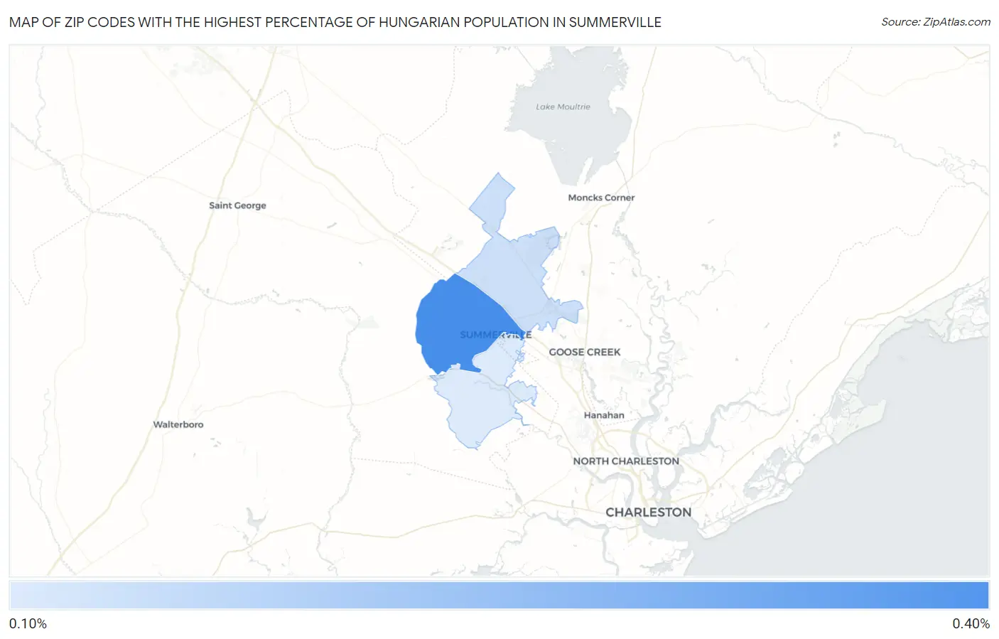 Zip Codes with the Highest Percentage of Hungarian Population in Summerville Map