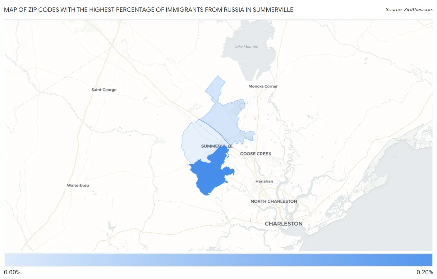 Zip Codes with the Highest Percentage of Immigrants from Russia in Summerville Map