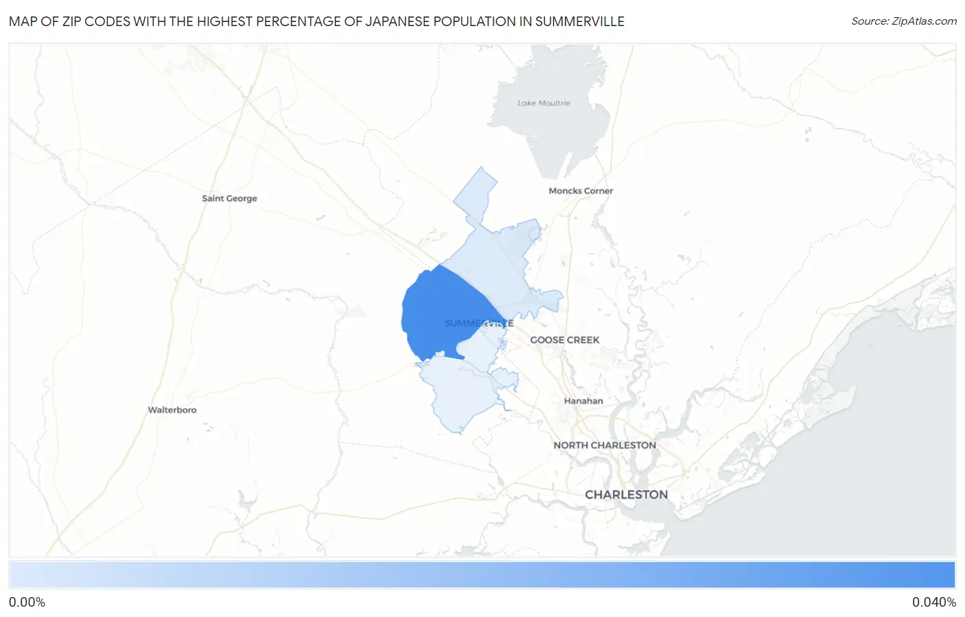 Zip Codes with the Highest Percentage of Japanese Population in Summerville Map