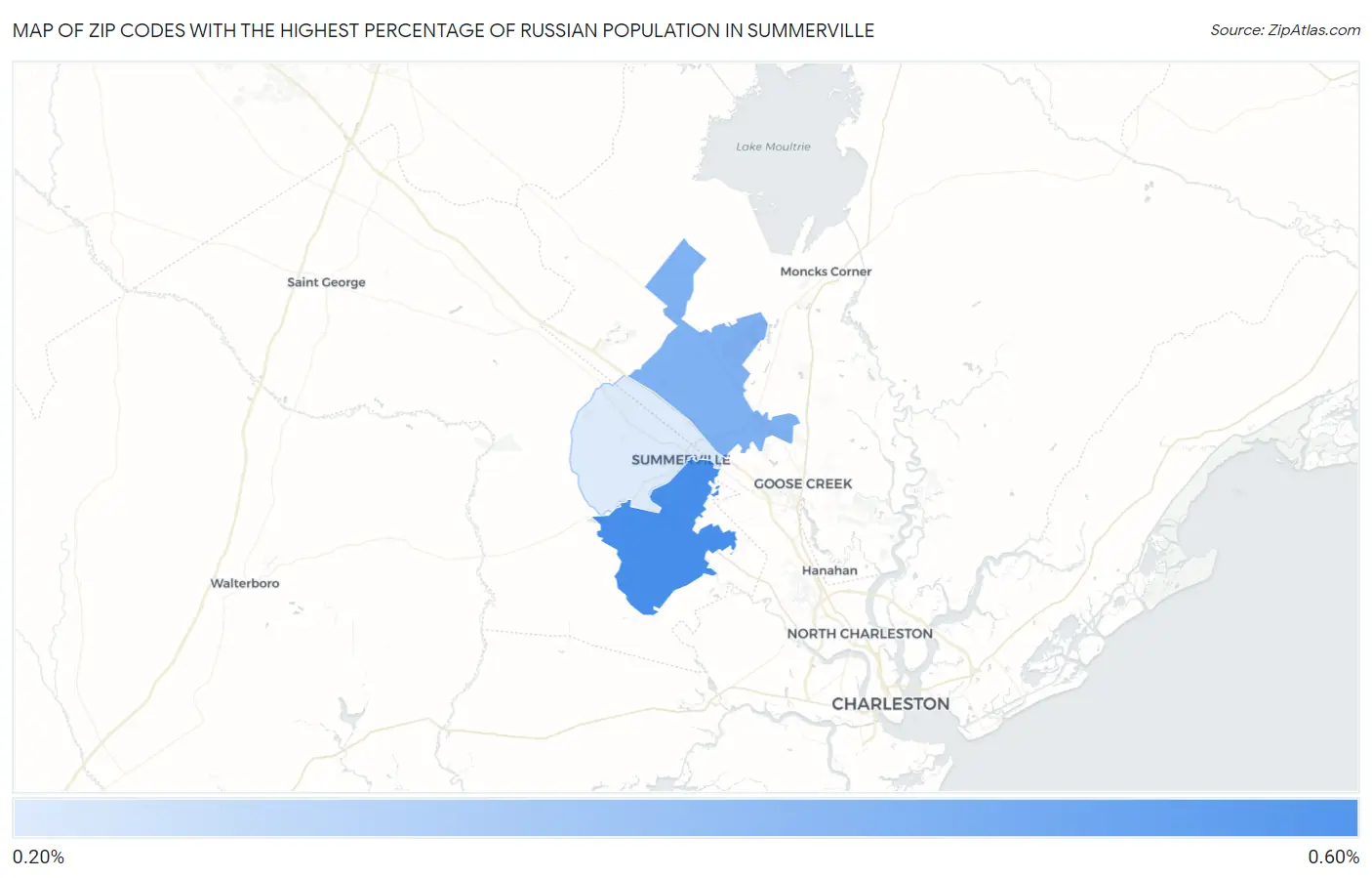 Zip Codes with the Highest Percentage of Russian Population in Summerville Map