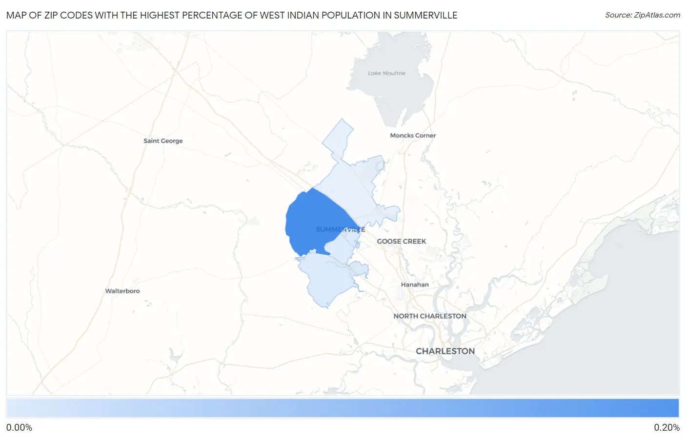 Zip Codes with the Highest Percentage of West Indian Population in Summerville Map