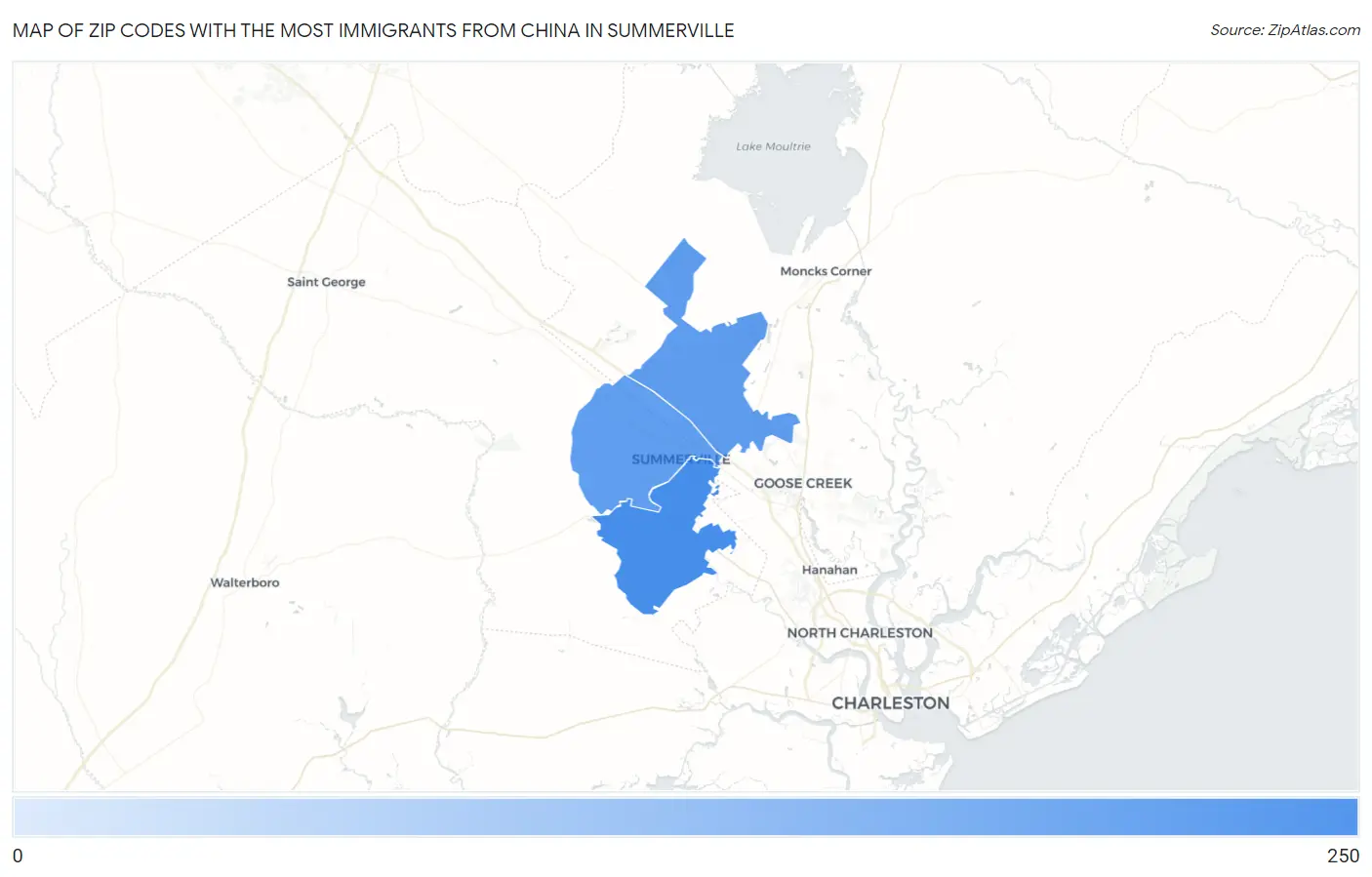 Zip Codes with the Most Immigrants from China in Summerville Map