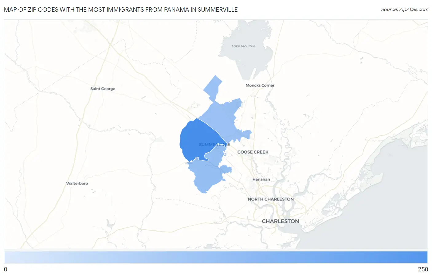 Zip Codes with the Most Immigrants from Panama in Summerville Map