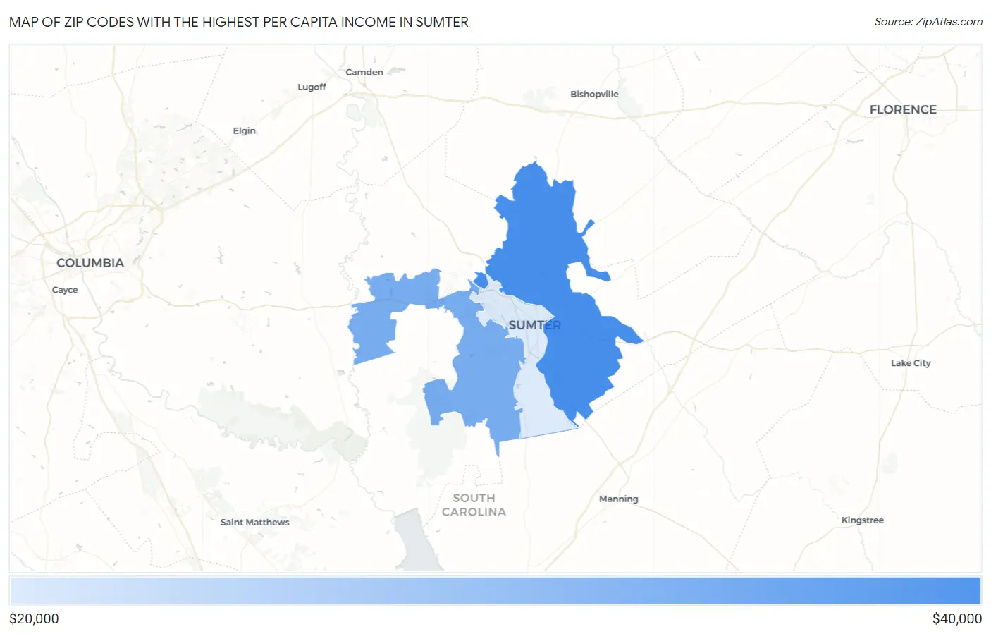 Zip Codes with the Highest Per Capita Income in Sumter Map