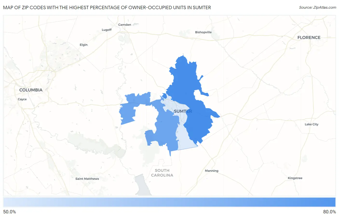 Zip Codes with the Highest Percentage of Owner-Occupied Units in Sumter Map