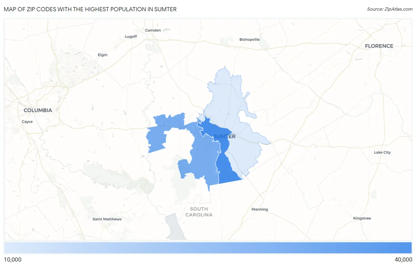Zip Codes with the Highest Population in Sumter Map