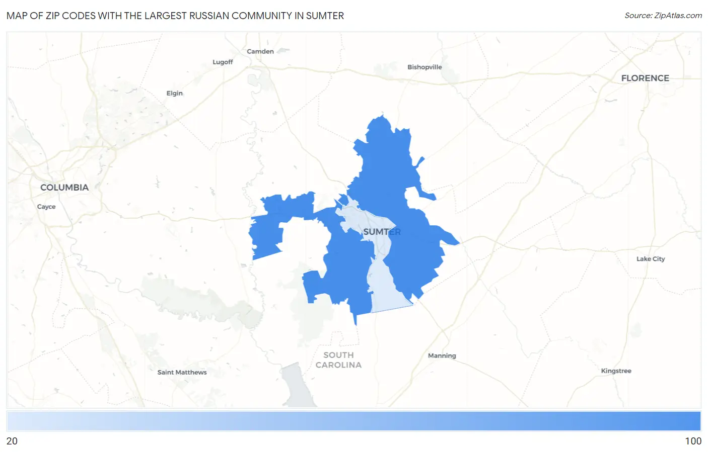 Zip Codes with the Largest Russian Community in Sumter Map