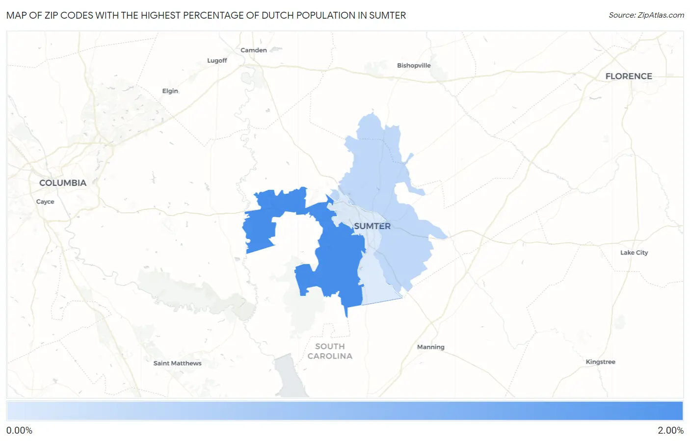 Zip Codes with the Highest Percentage of Dutch Population in Sumter Map