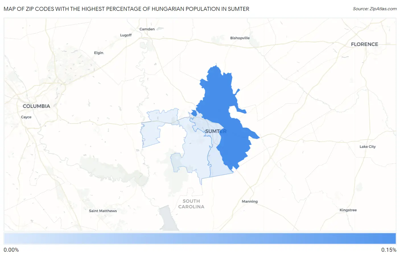 Zip Codes with the Highest Percentage of Hungarian Population in Sumter Map
