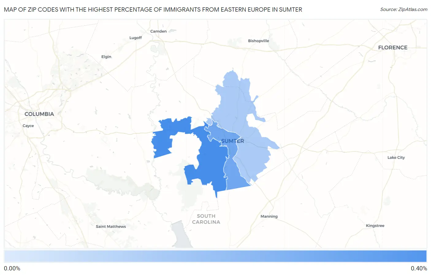 Zip Codes with the Highest Percentage of Immigrants from Eastern Europe in Sumter Map