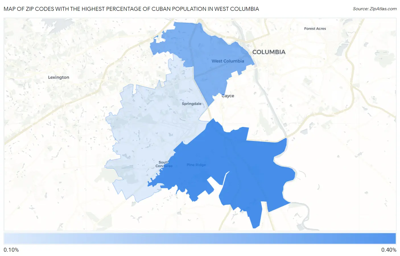 Zip Codes with the Highest Percentage of Cuban Population in West Columbia Map