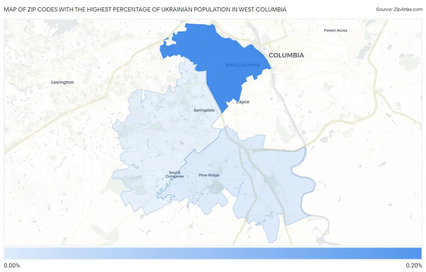 Zip Codes with the Highest Percentage of Ukrainian Population in West Columbia Map