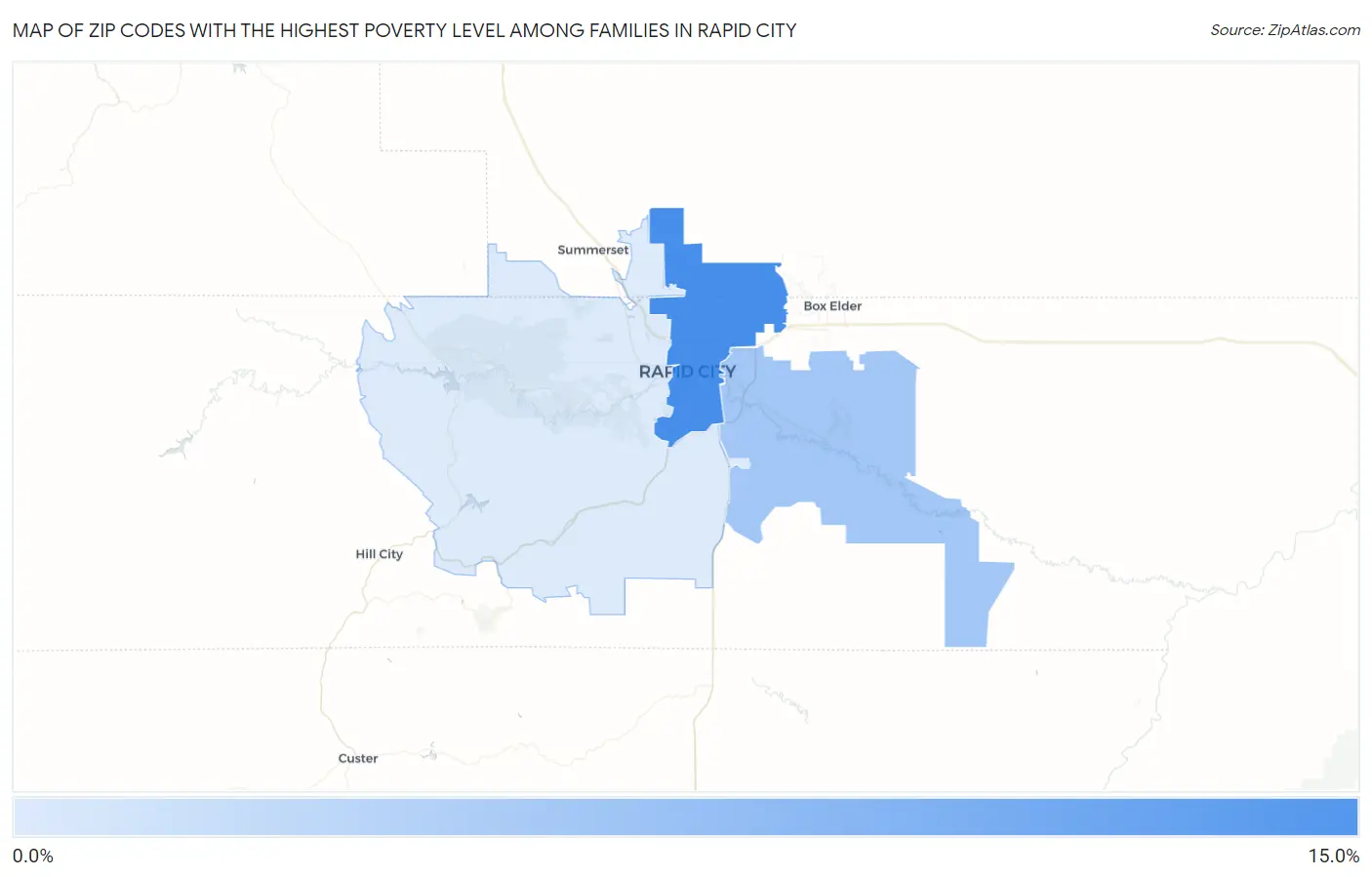 Zip Codes with the Highest Poverty Level Among Families in Rapid City Map