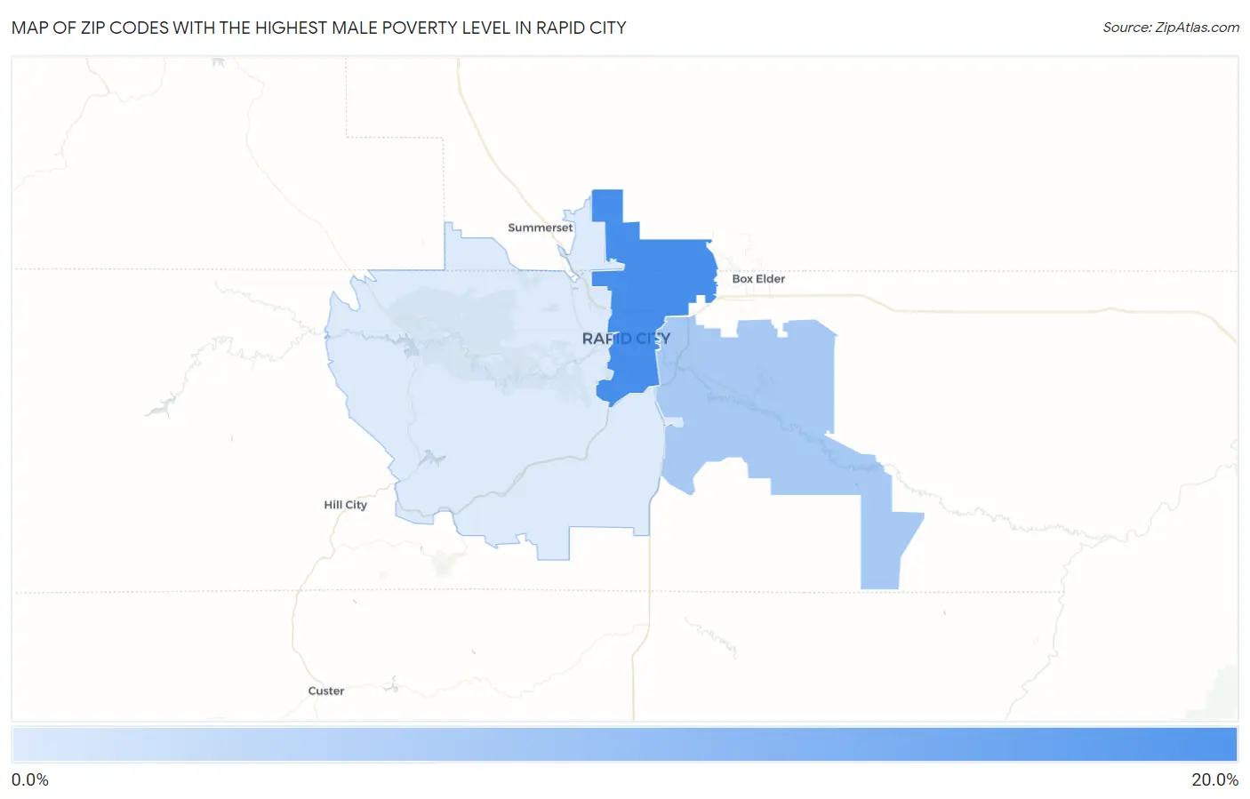 Zip Codes with the Highest Male Poverty Level in Rapid City Map