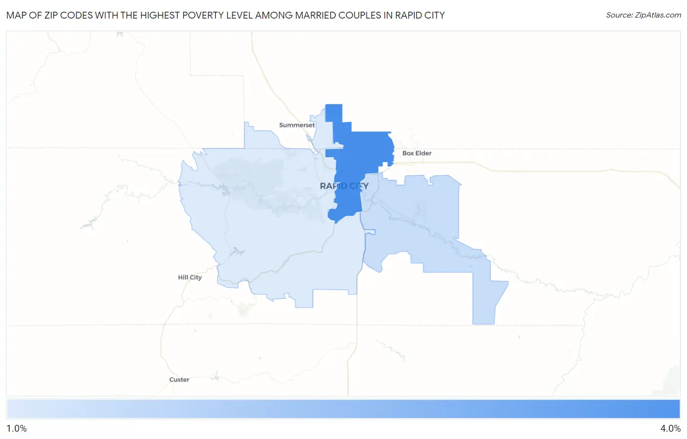 Zip Codes with the Highest Poverty Level Among Married Couples in Rapid City Map