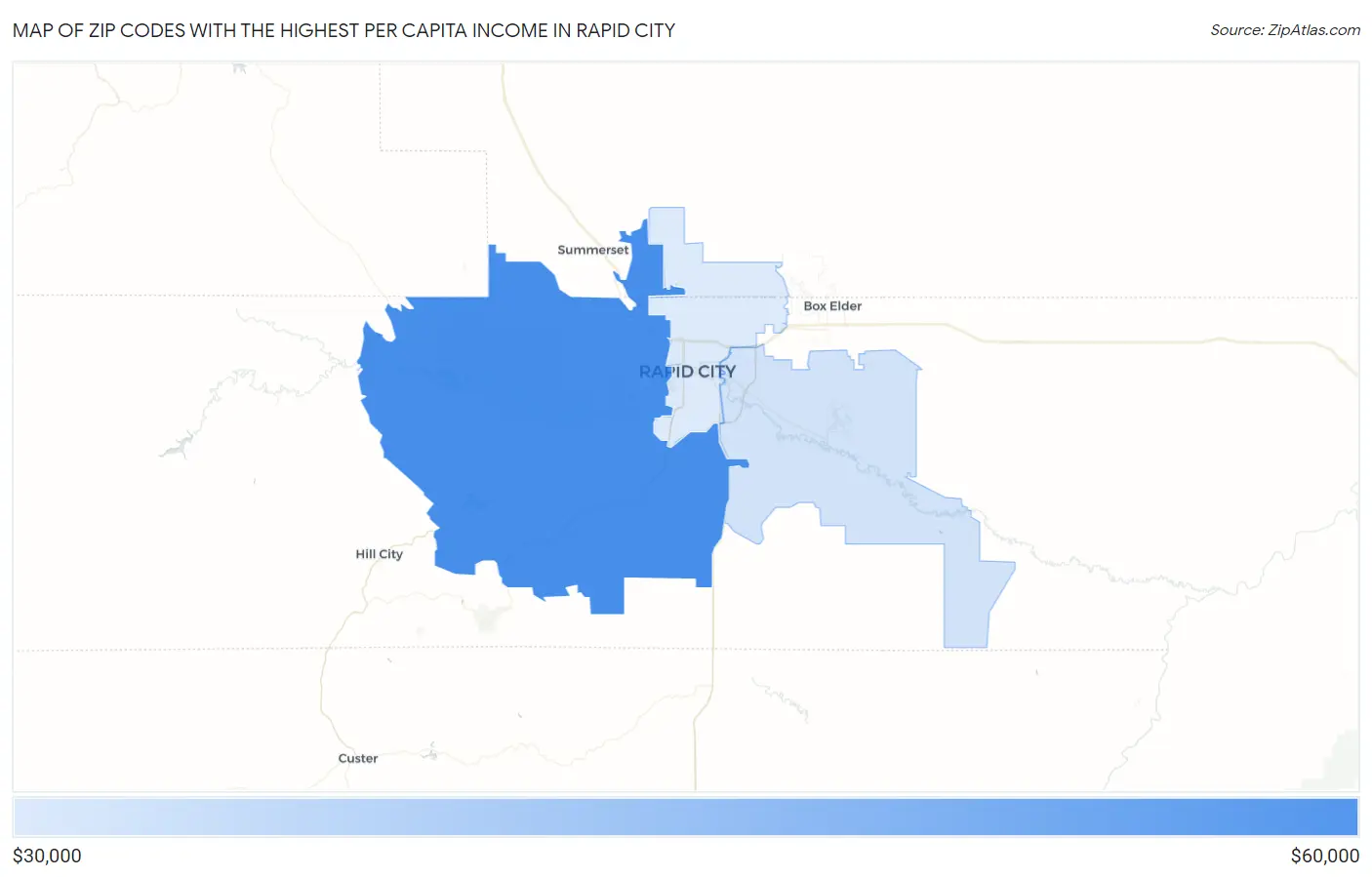 Zip Codes with the Highest Per Capita Income in Rapid City Map