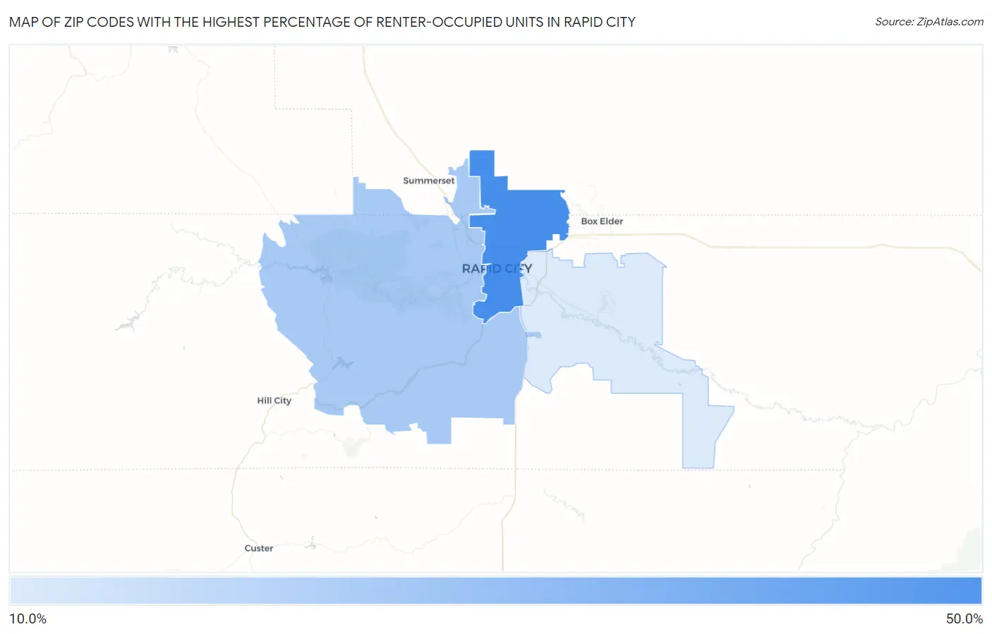 Zip Codes with the Highest Percentage of Renter-Occupied Units in Rapid City Map