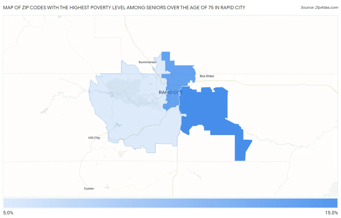Zip Codes with the Highest Poverty Level Among Seniors Over the Age of 75 in Rapid City Map