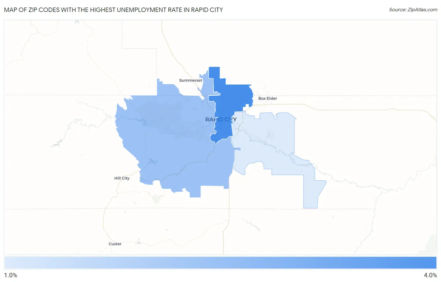 Zip Codes with the Highest Unemployment Rate in Rapid City Map