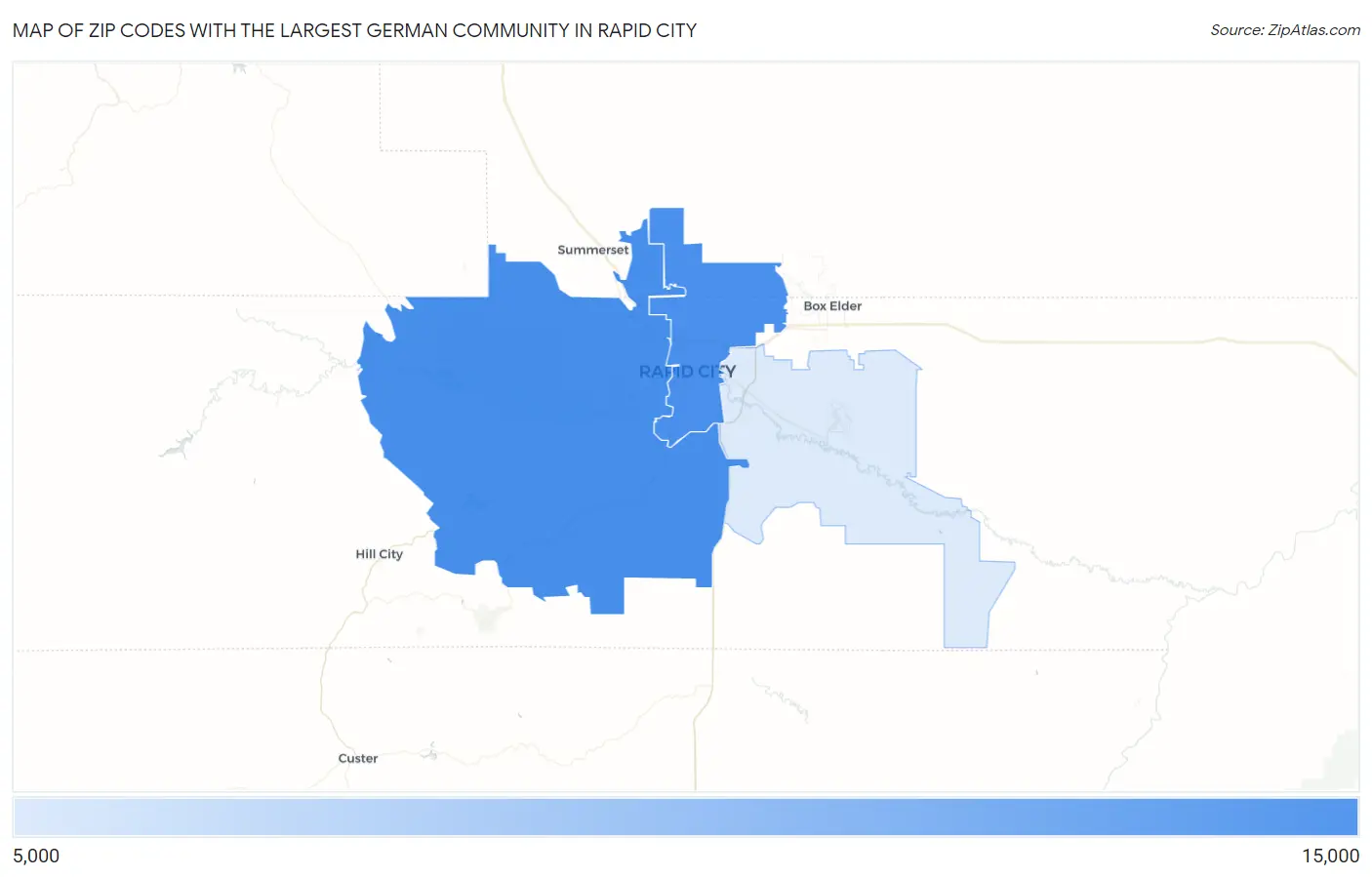Zip Codes with the Largest German Community in Rapid City Map