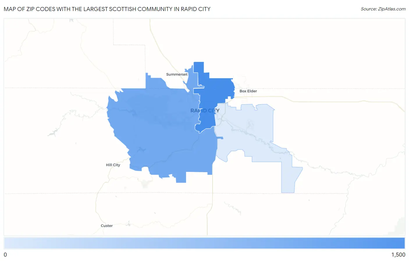 Zip Codes with the Largest Scottish Community in Rapid City Map