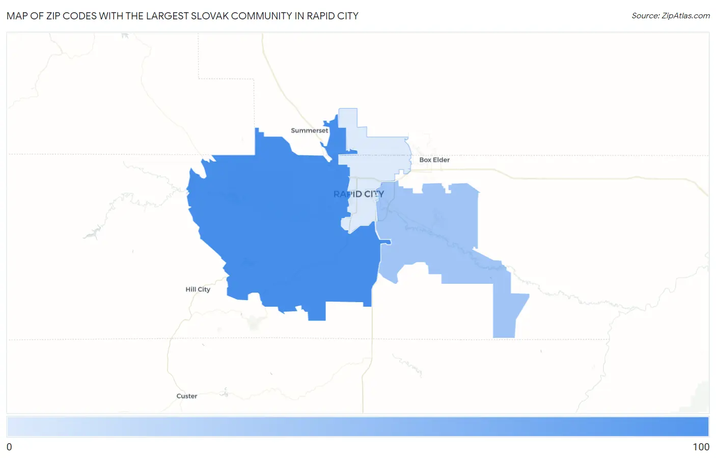 Zip Codes with the Largest Slovak Community in Rapid City Map