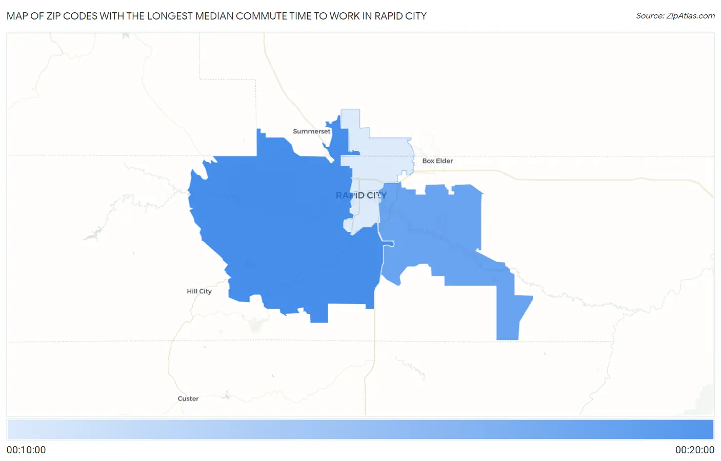 Zip Codes with the Longest Median Commute Time to Work in Rapid City Map
