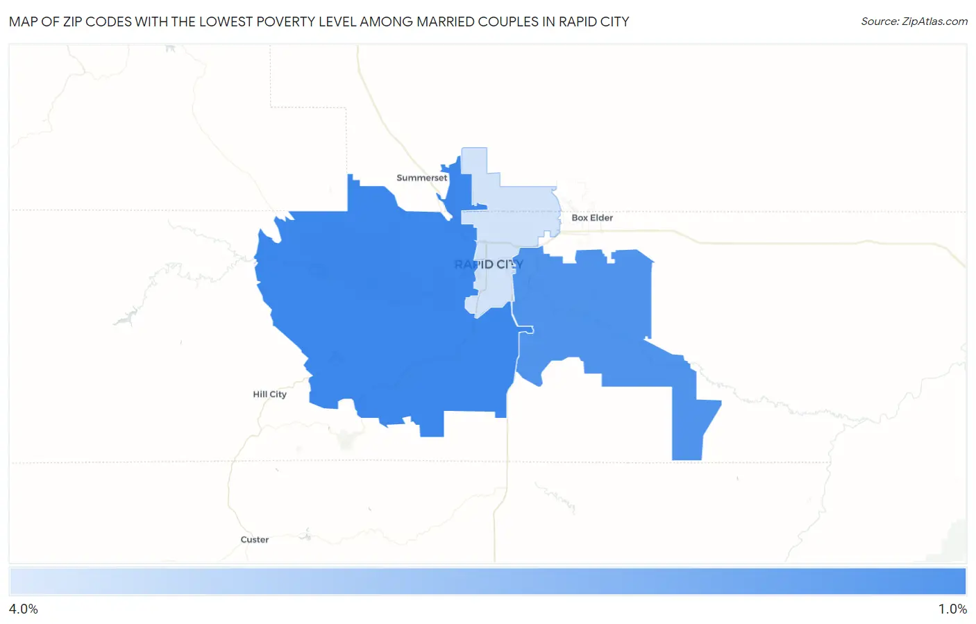 Zip Codes with the Lowest Poverty Level Among Married Couples in Rapid City Map