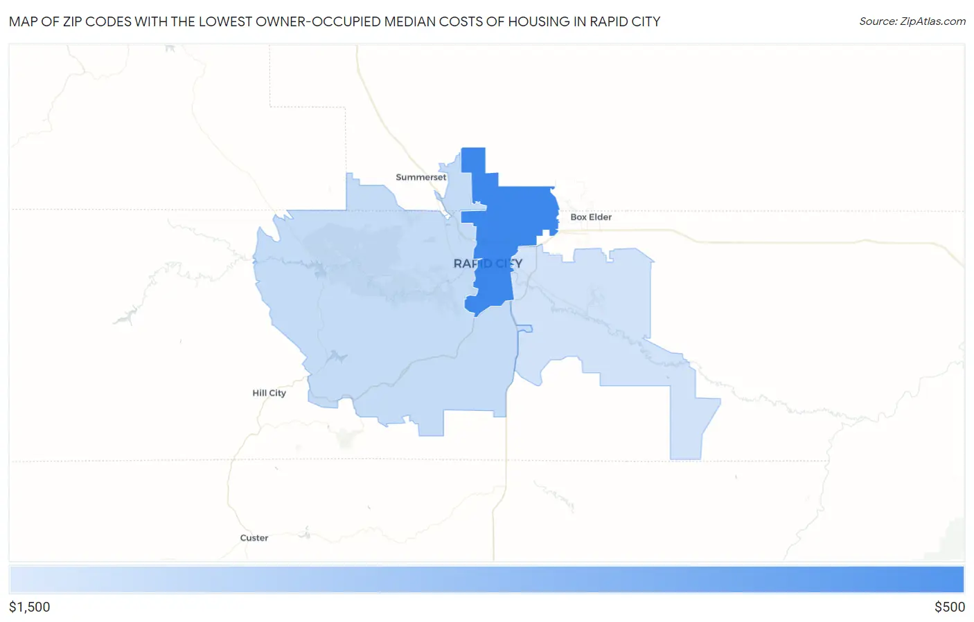 Zip Codes with the Lowest Owner-Occupied Median Costs of Housing in Rapid City Map