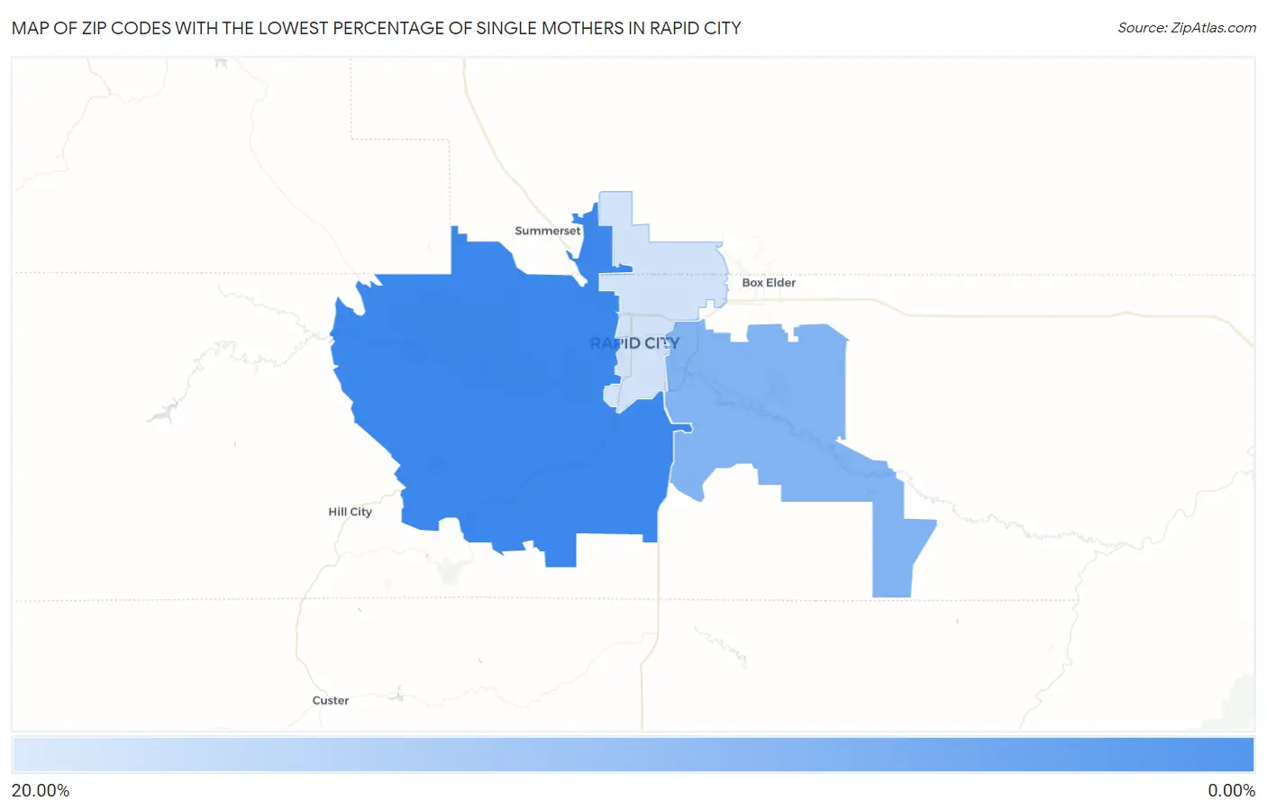 Zip Codes with the Lowest Percentage of Single Mothers in Rapid City Map