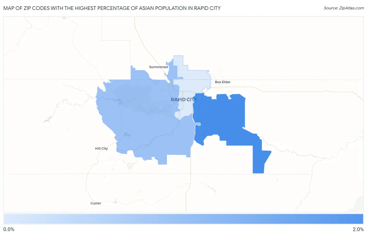 Zip Codes with the Highest Percentage of Asian Population in Rapid City Map