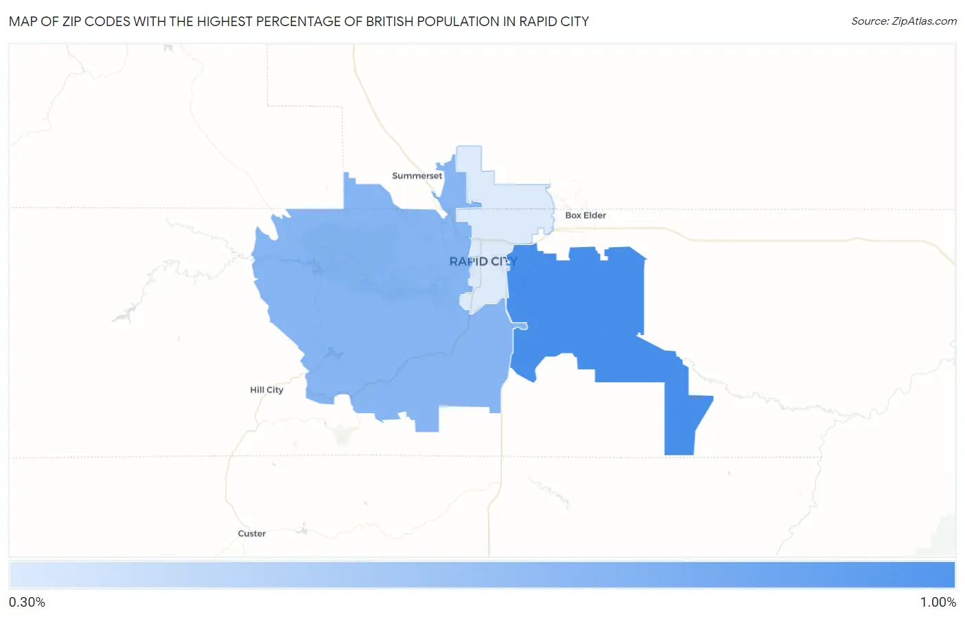 Zip Codes with the Highest Percentage of British Population in Rapid City Map