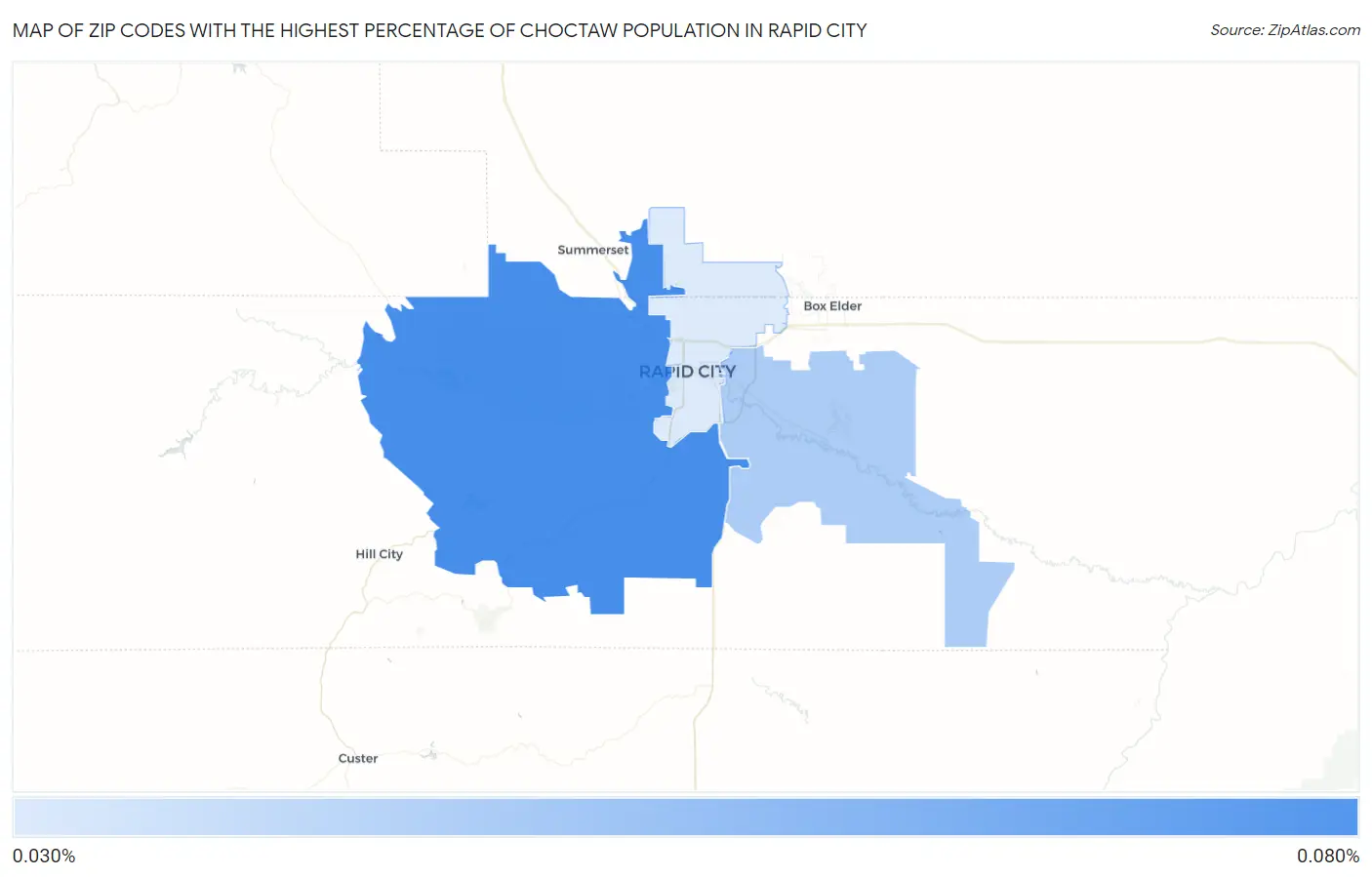 Zip Codes with the Highest Percentage of Choctaw Population in Rapid City Map
