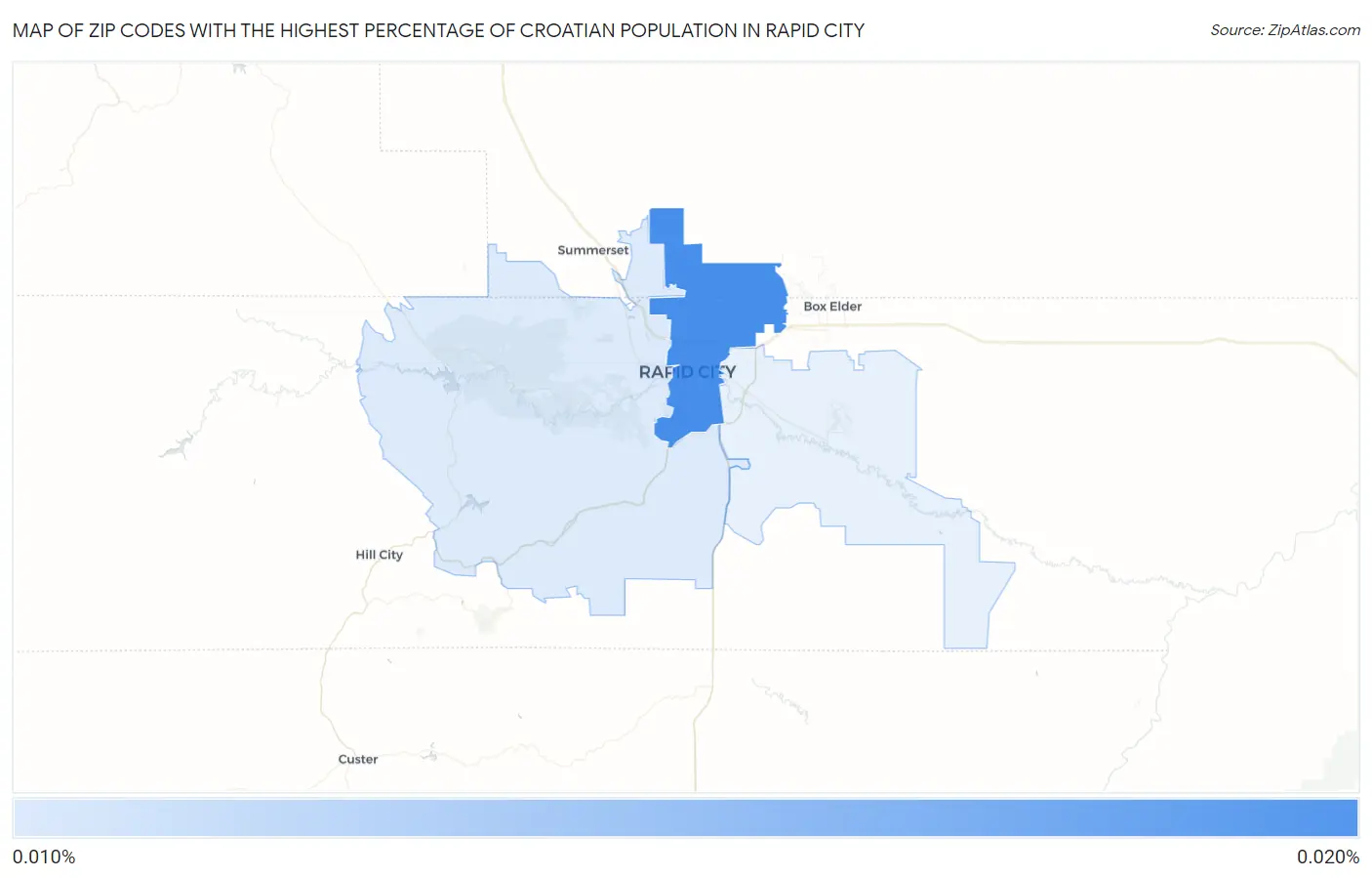 Zip Codes with the Highest Percentage of Croatian Population in Rapid City Map
