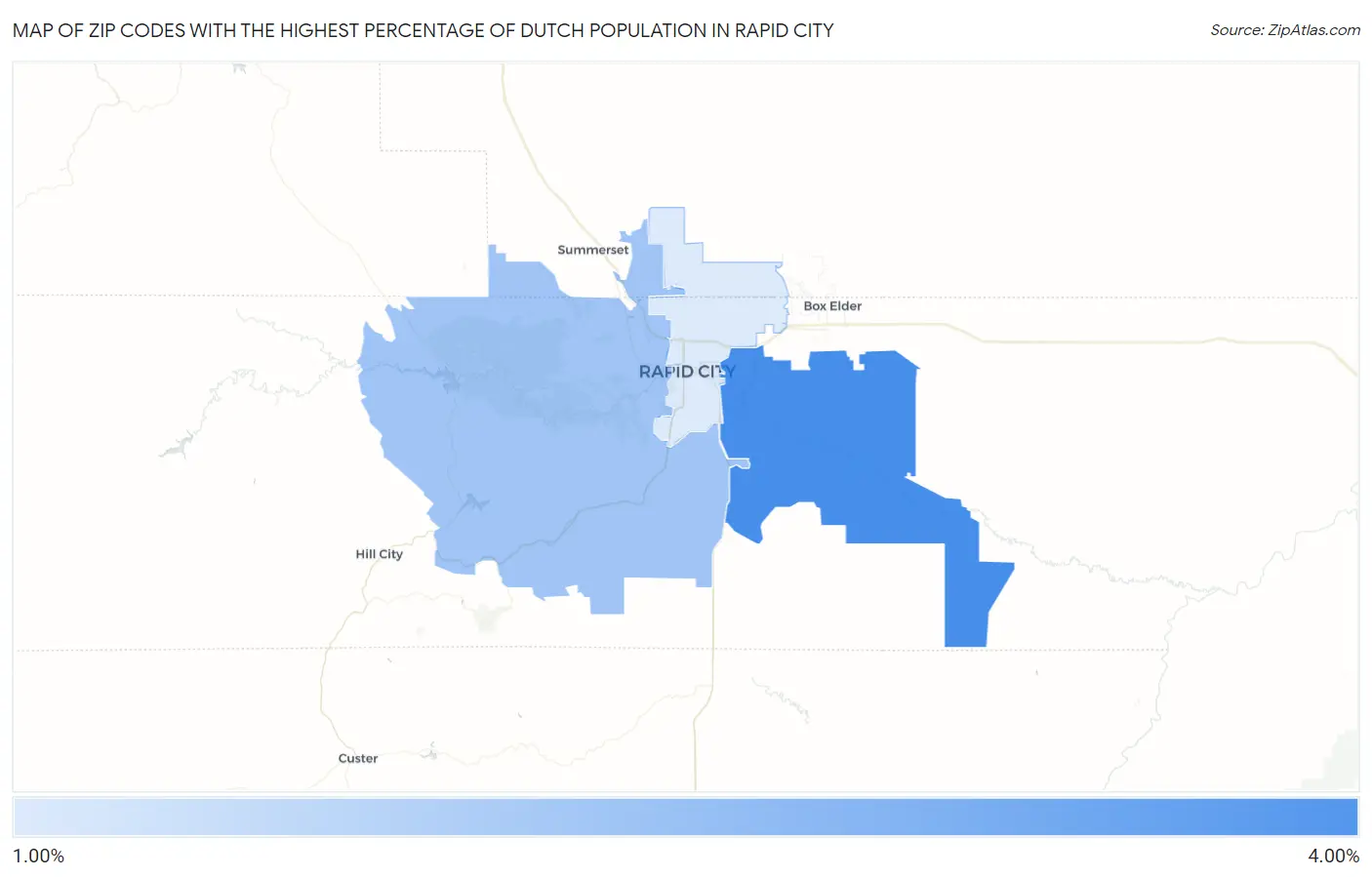 Zip Codes with the Highest Percentage of Dutch Population in Rapid City Map