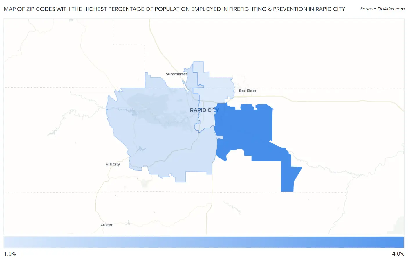 Zip Codes with the Highest Percentage of Population Employed in Firefighting & Prevention in Rapid City Map