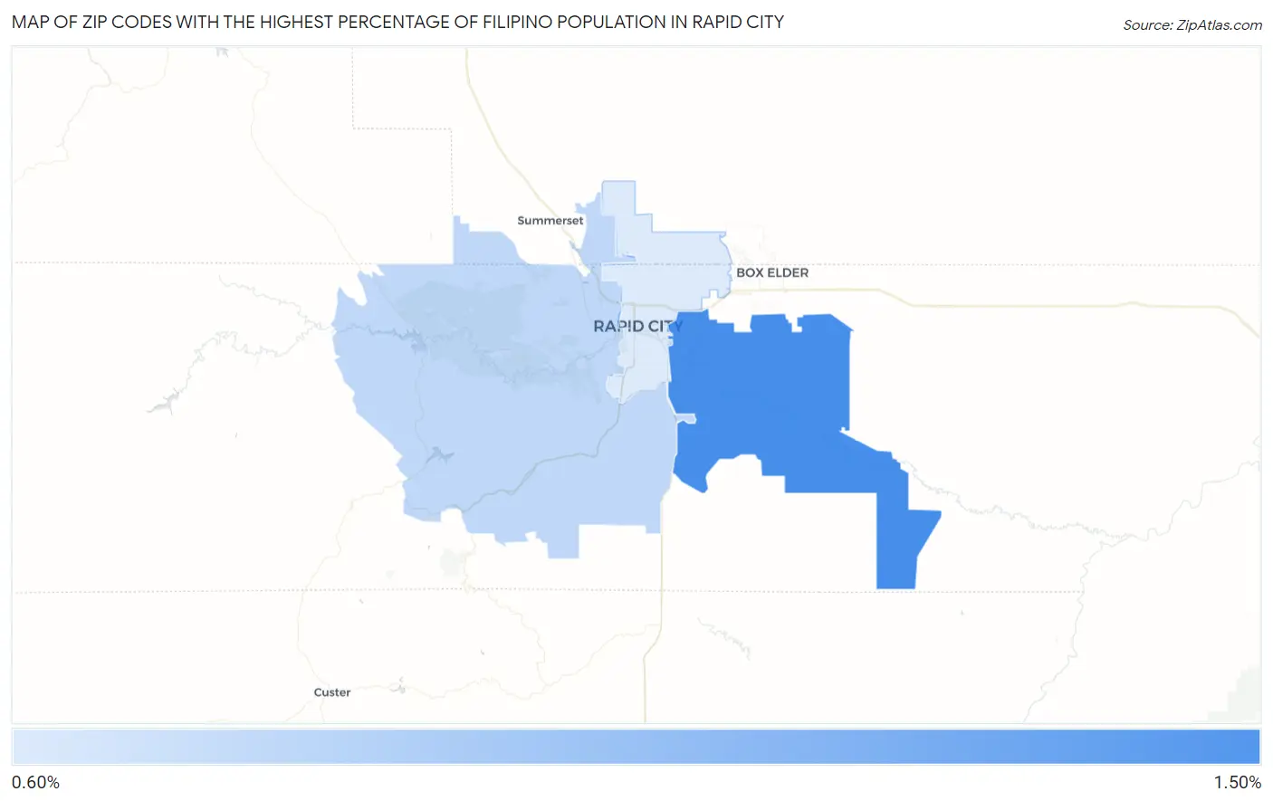 Zip Codes with the Highest Percentage of Filipino Population in Rapid City Map