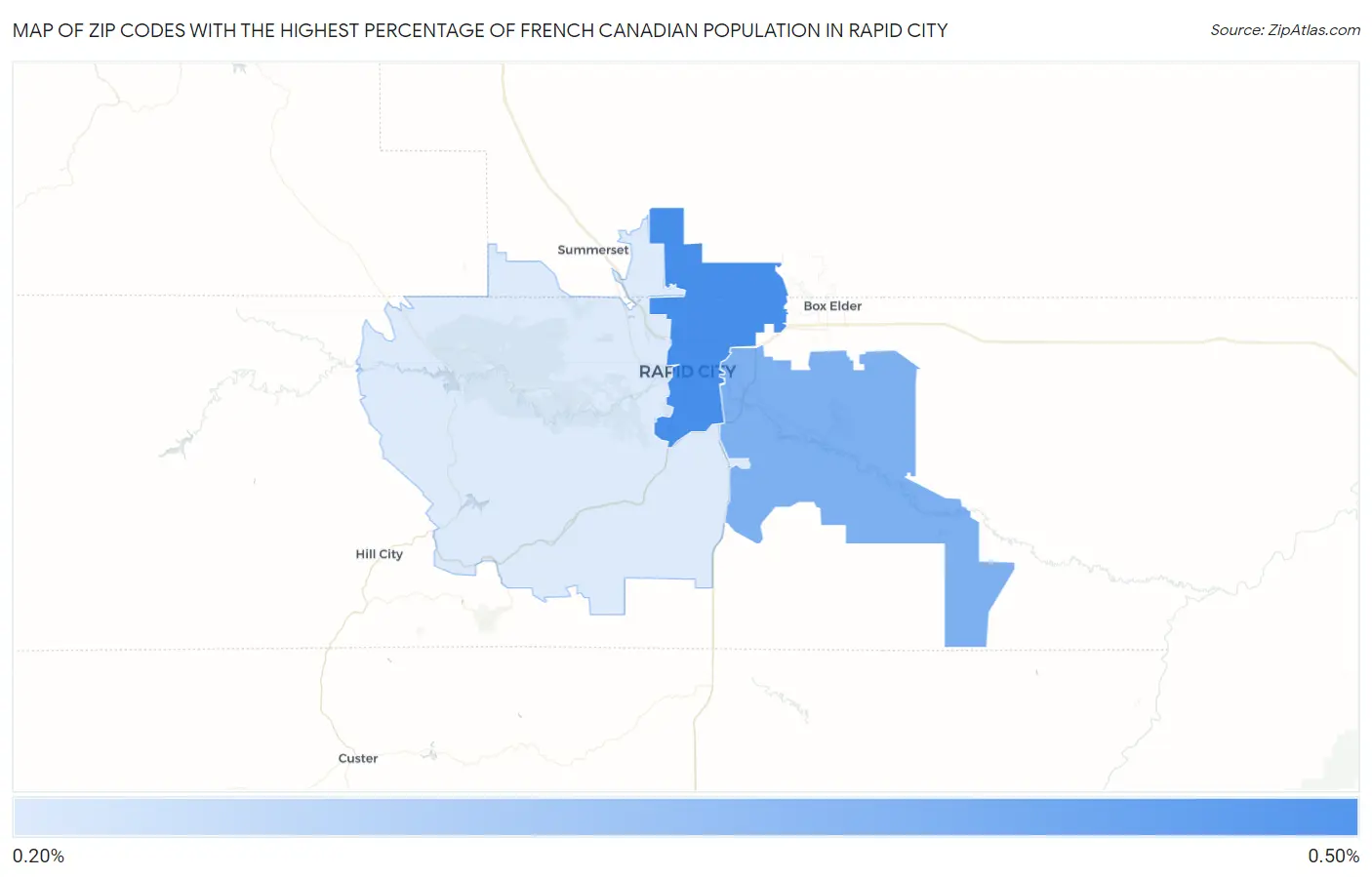 Zip Codes with the Highest Percentage of French Canadian Population in Rapid City Map