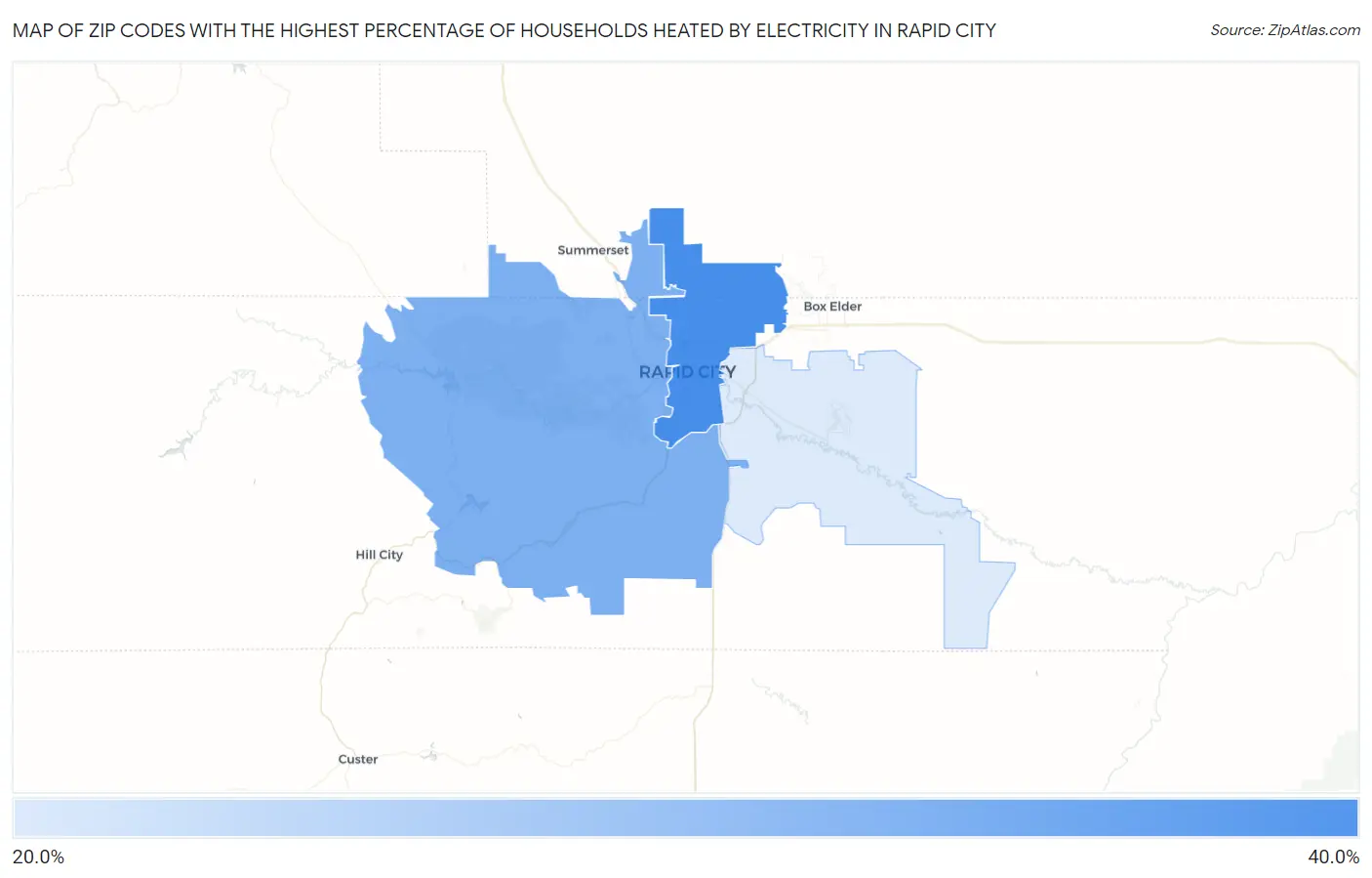 Zip Codes with the Highest Percentage of Households Heated by Electricity in Rapid City Map