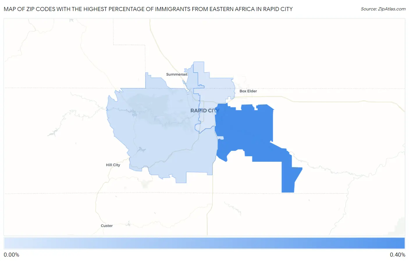 Zip Codes with the Highest Percentage of Immigrants from Eastern Africa in Rapid City Map