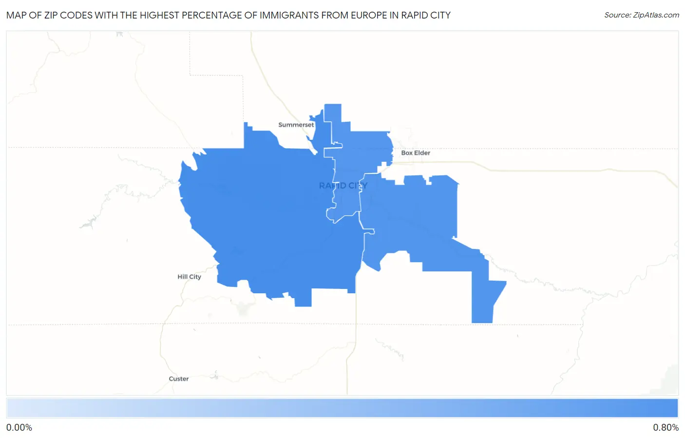 Zip Codes with the Highest Percentage of Immigrants from Europe in Rapid City Map