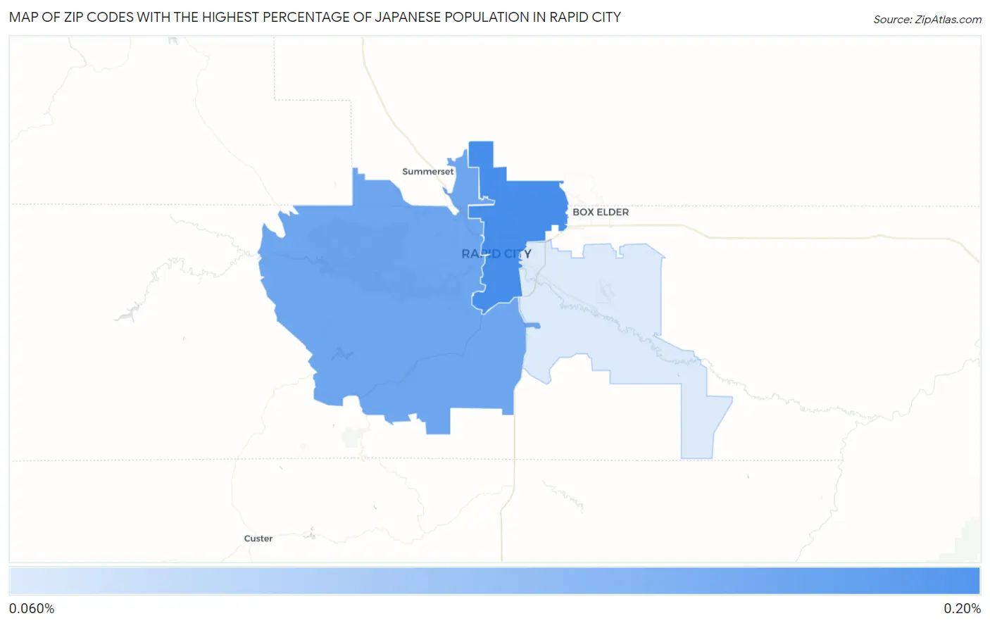 Zip Codes with the Highest Percentage of Japanese Population in Rapid City Map