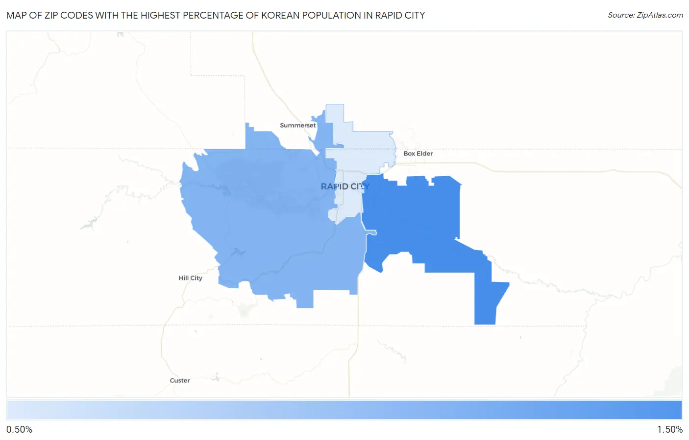 Zip Codes with the Highest Percentage of Korean Population in Rapid City Map