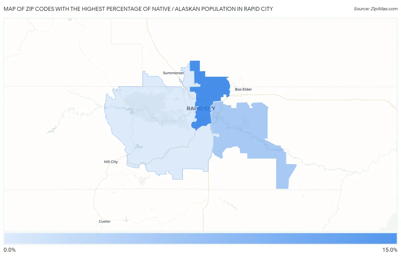 Zip Codes with the Highest Percentage of Native / Alaskan Population in Rapid City Map