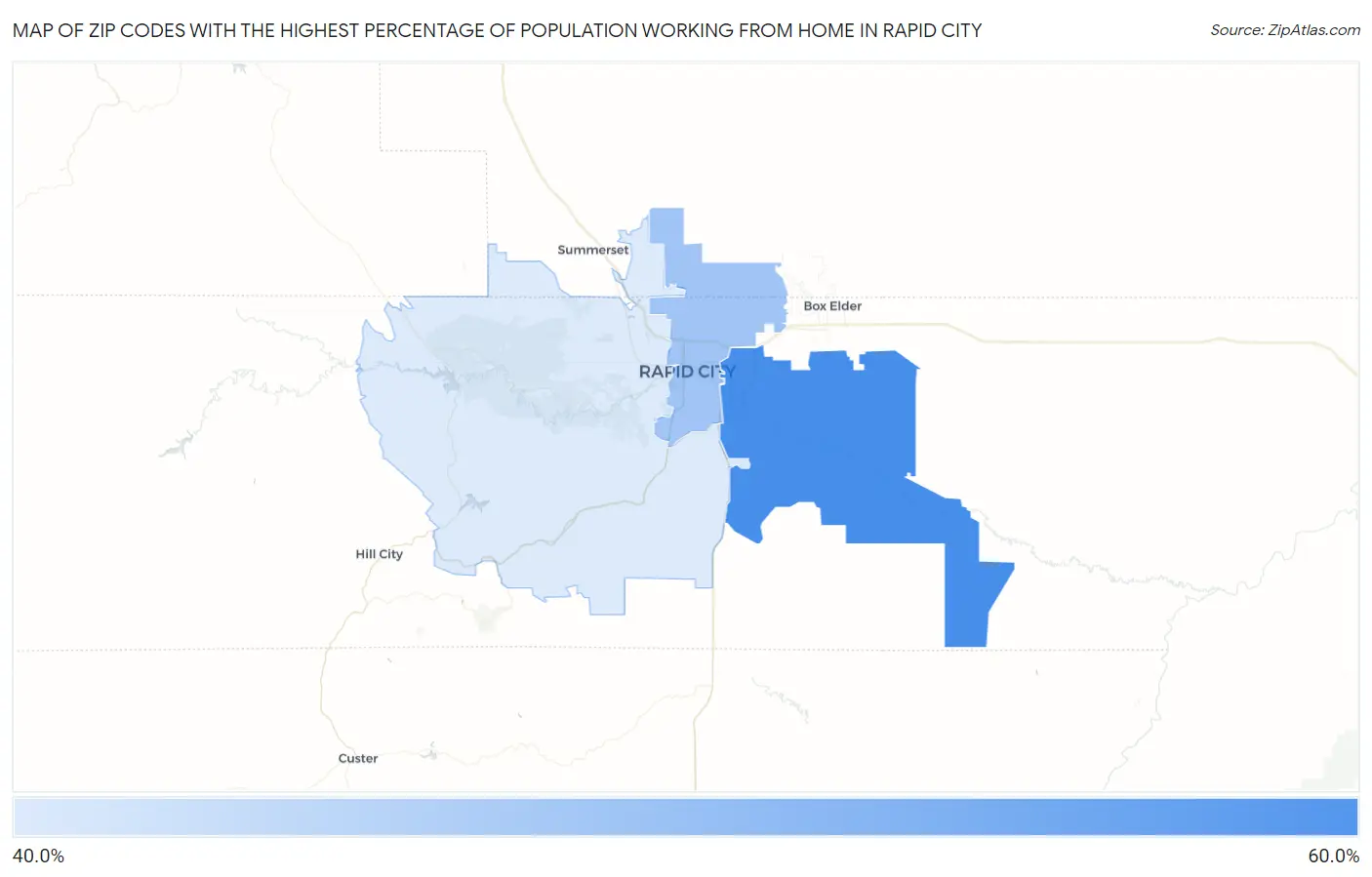 Zip Codes with the Highest Percentage of Population Working from Home in Rapid City Map